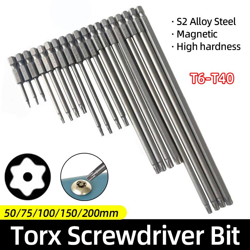 50/75/100/150mm Security Tamper Proof Magnetic Screwdriver Set Drill Bit Screw Driver Bits Hex Torx Flat Head 1/4" Hand Tools