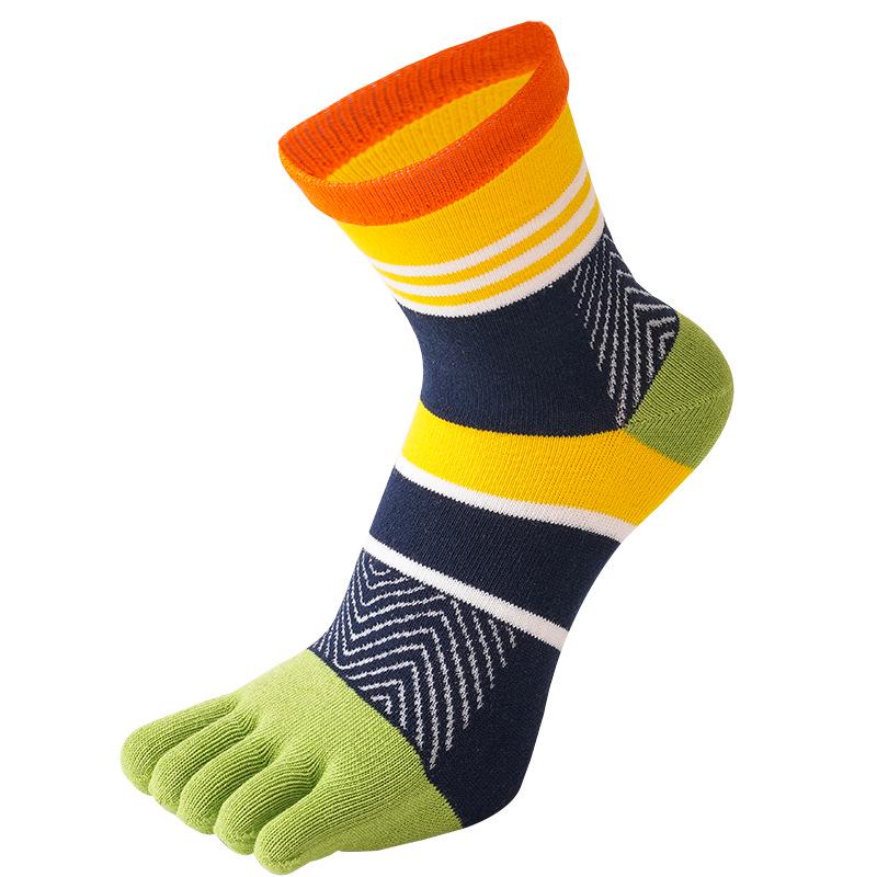 Men's Colorful Mid-Calf Pure Combed Cotton Five-Finger Socks - Warm, Thickened, Split Toe Design