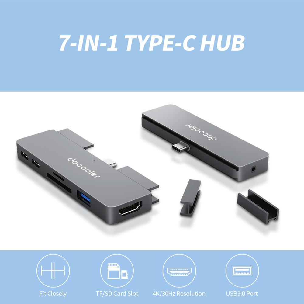 Docooler 7-in-1 Type-C Hub with USB3.0   HD Port TF   Card Slots Compatible with   Pro Type-C Phone Tablet Laptop