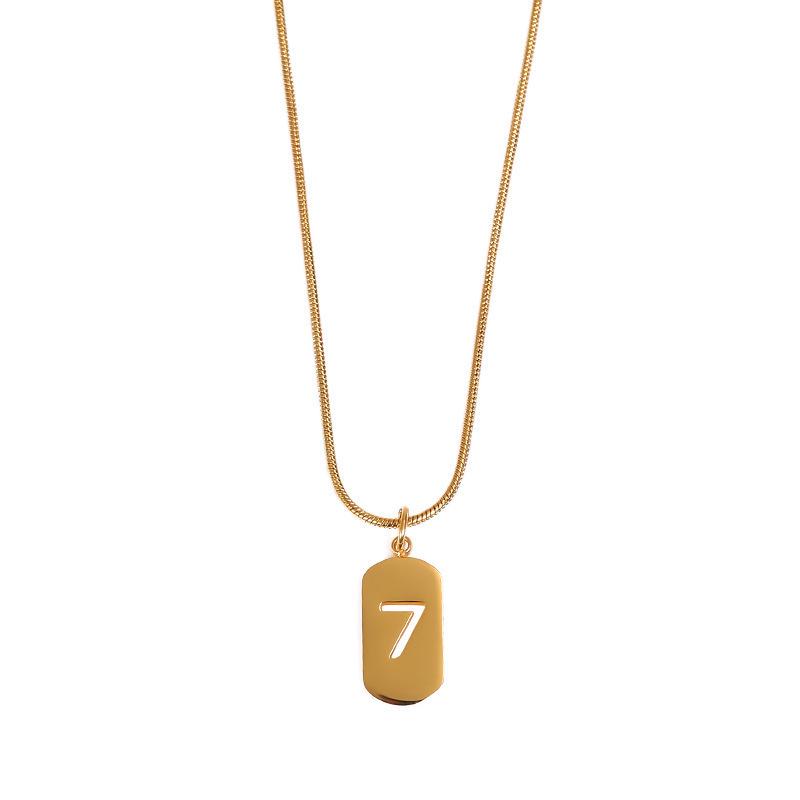 18k Gold Minimalist Snake Bone Chain with Lucky 7 Charm Necklace for Women