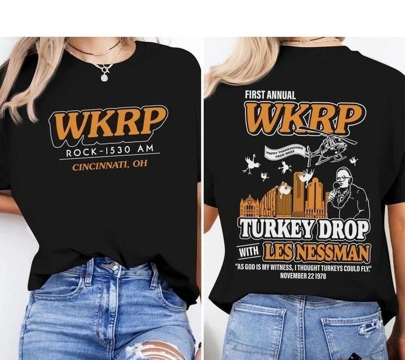 Первая ежегодная футболка Wkrp Turkey Drop, Футболка Wkrp на День благодарения, Унисекс футболка Wkrp в Цинциннати L