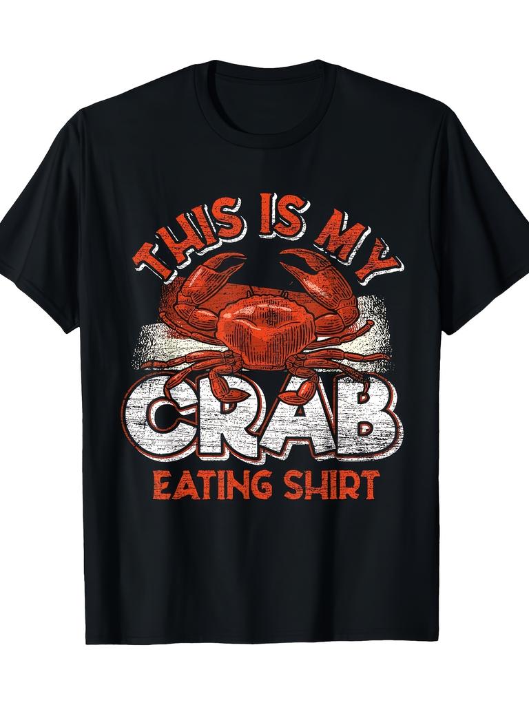 Retro Crab Graphic Unisex T-Shirt - Crab Eating Shirt with Red Crab Print, Soft Machine Washable Short Sleeve Round Neck Casual Top Suitable for Crab