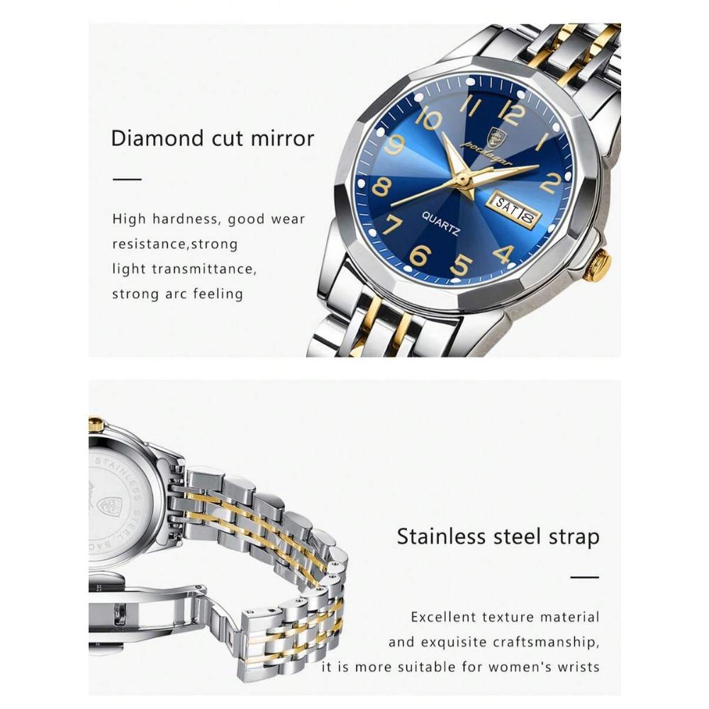 POEDAGAR Montre-bracelet étanche lumineuse à date en acier inoxydable pour femme, Montres tendance pour dames, Cadeaux pour femmes