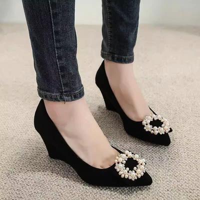 Slope Heel Single Shoes Women's Autumn New Fashion Cm Design Sense Niche Bow Single Shoes Women's Big
