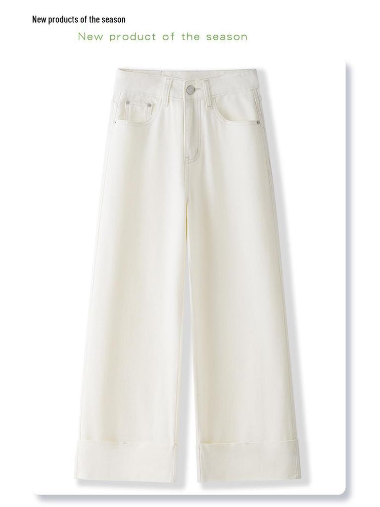Off-White Women's Petite High-Waisted Cropped Wide-Leg Jeans, 2026 Spring Style.
