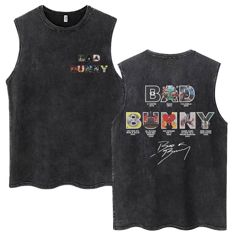 Rapper Bad Bunny Album Washed Vintage Tanktops Debi Tirar Mas Fotos DTMF Mouwloze T-shirts Mannen Vrouwen Oversized