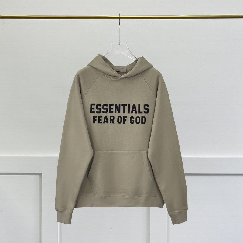 Double-Line Flocking Essentials High Street Letter Hoodie - Casual Loose Fit for Men & Couples