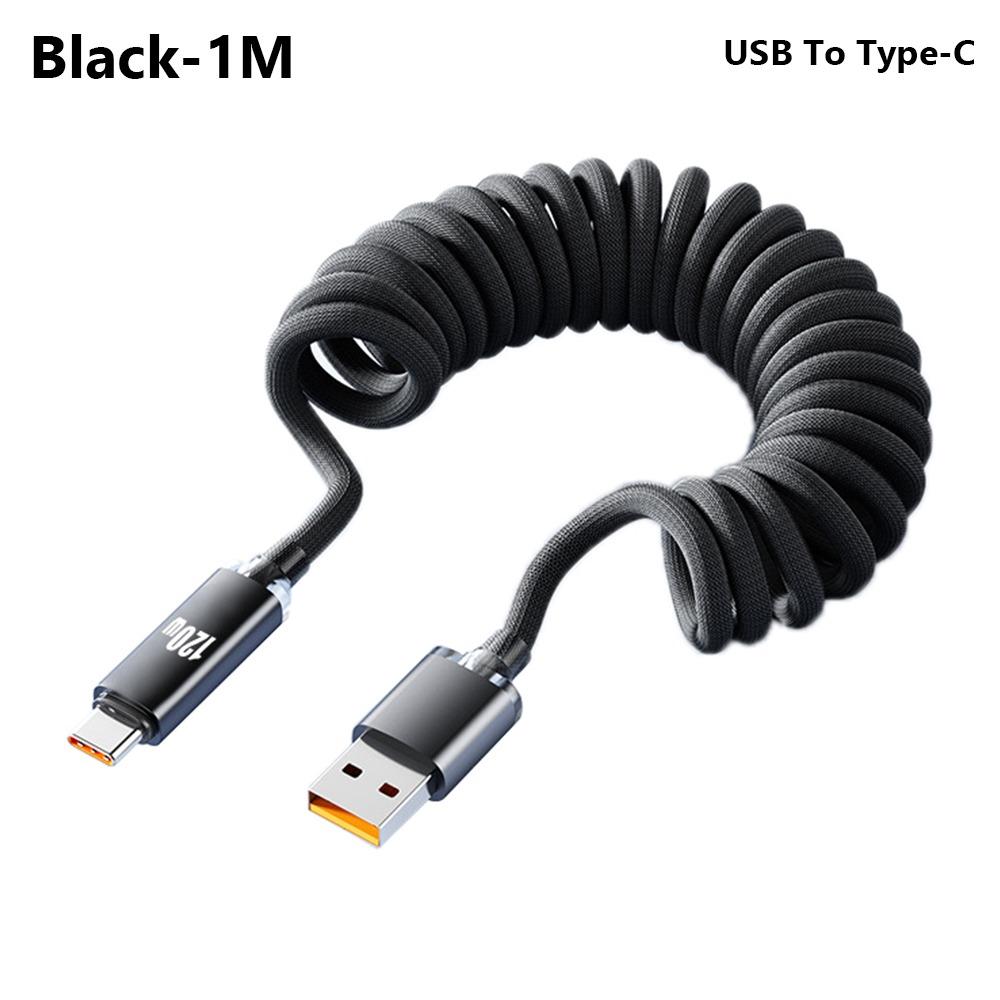

120W Fast Charging Cable USB/Type-C To C Retractable Spring Charger Cable Versatile Compatibility 1M/2M Data Line For Samsung//