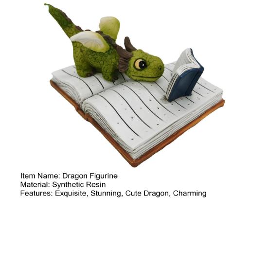 Mini Dragon Figurine Fantasy Dragon On Book Reading Statue for Fairy Garden Terrarium Bookshelf Desk Decor