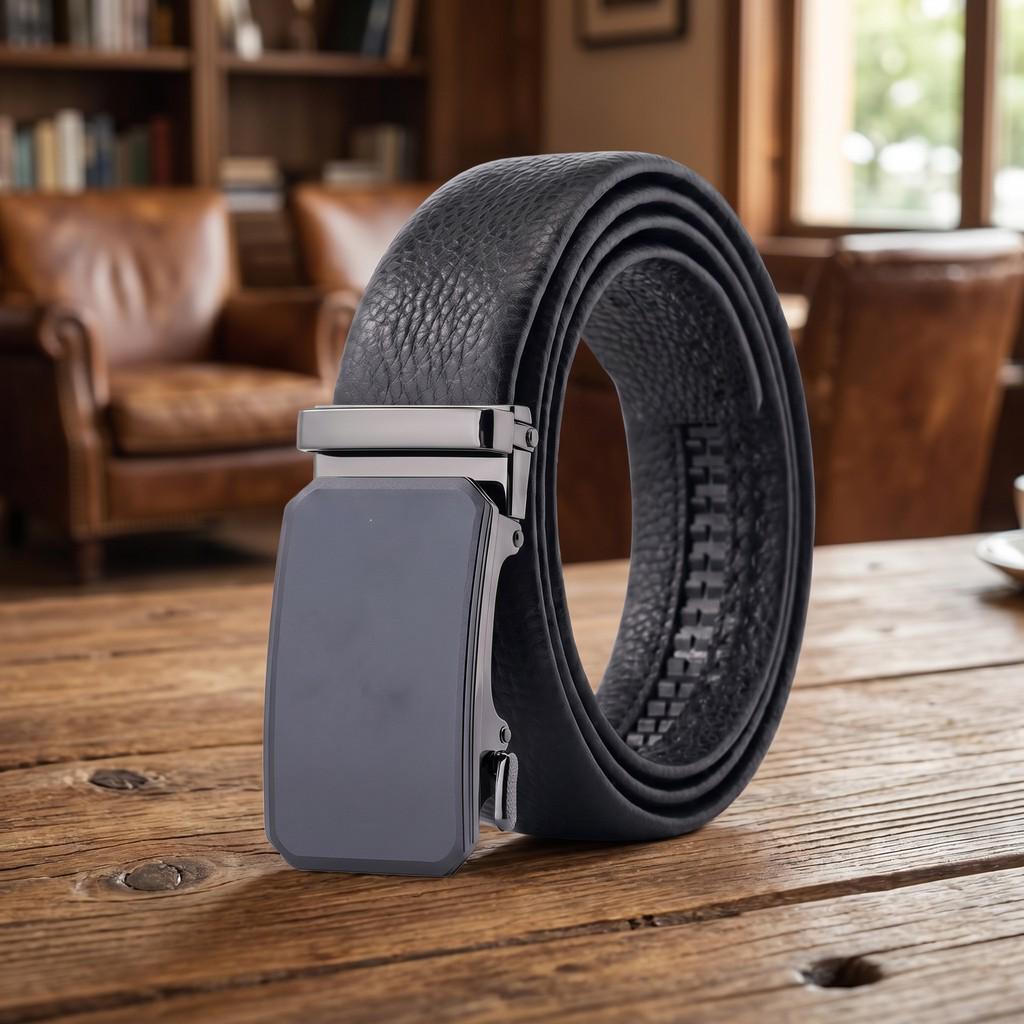 Men’s High-End Cowhide Leather Belt with Automatic Buckle - Ideal Business Gift 130 cm