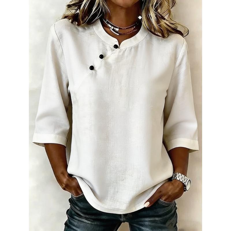 TIFICY Women's Fashion Casual Summer Spring Solid Color Print 1/2 Sleeves O-Neck Blouses & Shirts