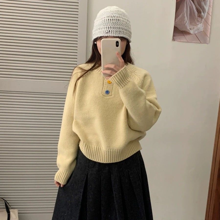 Women's Preppy Style Korean Style Colorful Button Sweater Loose Lazy Style Soft Casual Thickened Knit Top