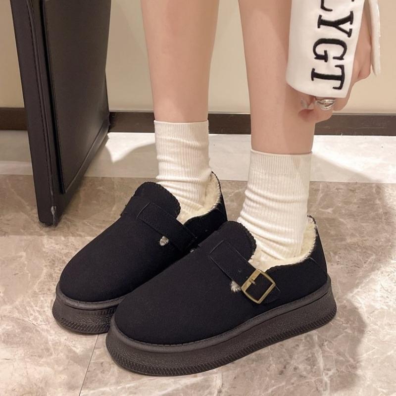 

Маффины на толстой подошве, пушистые туфли для женской зимы, новая верхняя одежда, круглый носок, пряжка с термовелюром, повседневные хлопковые сапоги 42 чёрный