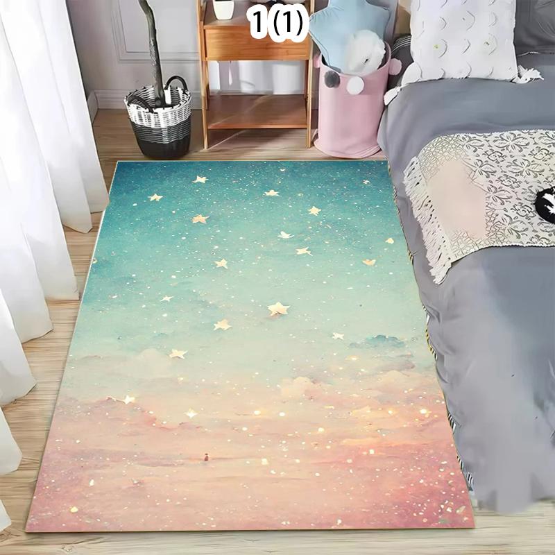 

Turquoise Blue Starry Area Rug Soft Plush Carpet with Pink Star Pattern for Bedroom Living Room Decor Floor Mat Home Decoration 40x60cm