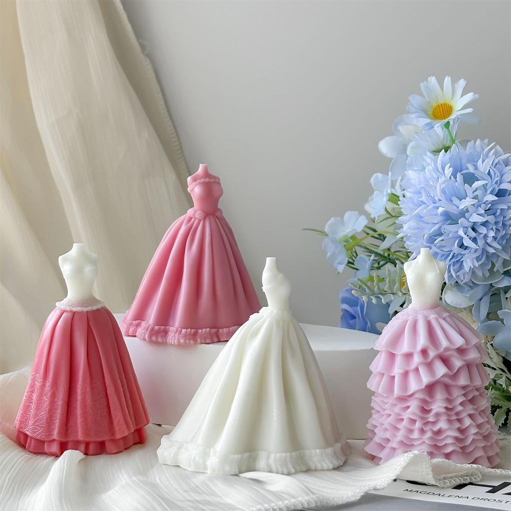 Bridal Wedding Dress Silicone Mold for Crafting Soap Evening Skirt Aromatherapys Candle Mould Home Decoration Tool