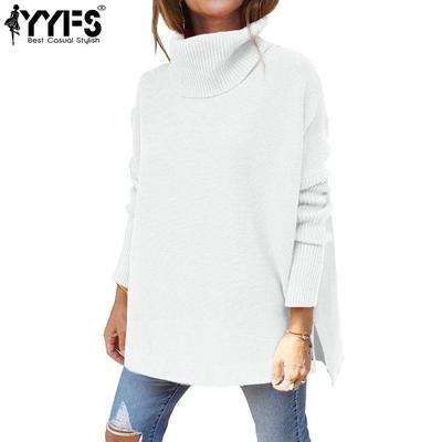 Damenmode, lässig, Herbst/Winter, einfarbig, mit Aufdruck, langen Ärmeln, hohem Halsausschnitt, Damenbekleidung, Wollstrickpullover