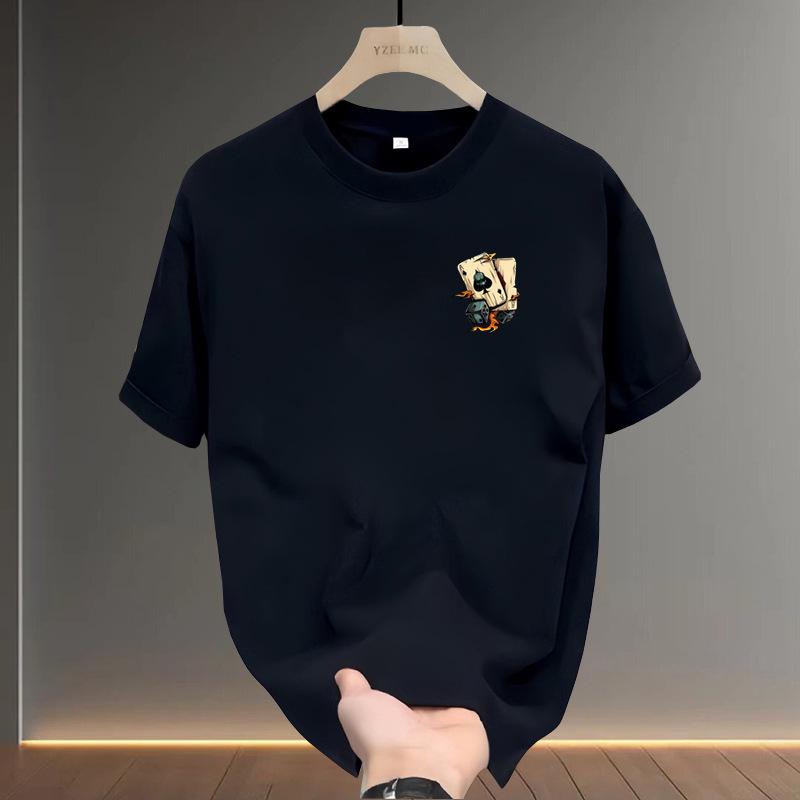 Summer 2025 Men s Trendy Casual Loose Round Neck Half Sleeve T-shirt Large чёрный