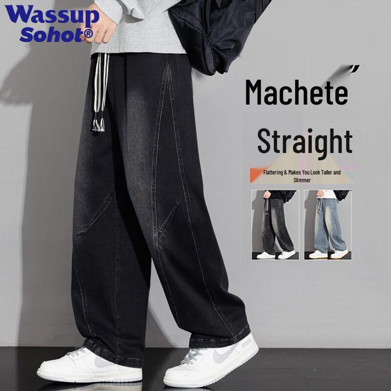 Джинсы Wassup Sohot для мужчин, свободного прямого кроя XL чёрный