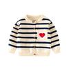 Spring and Autumn Kids Striped Sweater Coat Love Heart-Shaped Men and Women Kids' Sweater Baby Girl Long Sleeve Sweater Cardigan