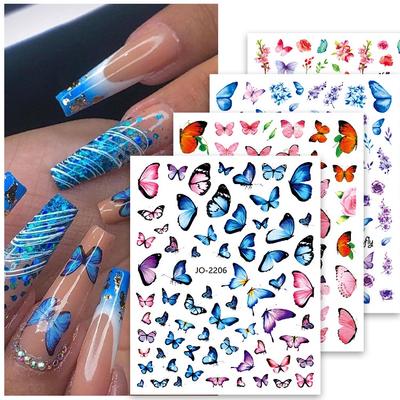 Butterfly Nail Stickers Colorful Butterflies Self Adhesive Transfer Sliders Wraps Manicures Foils DIY Decorations,Nail Art Tool