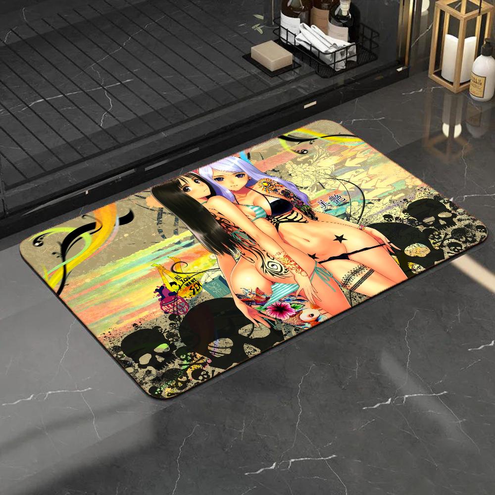 1pc Sexy Japan Anime Girl Bathroom Absorbent Mats Anti-Slip Mats Home Decor Supplies Carpets Home Kitchen Floor Mats