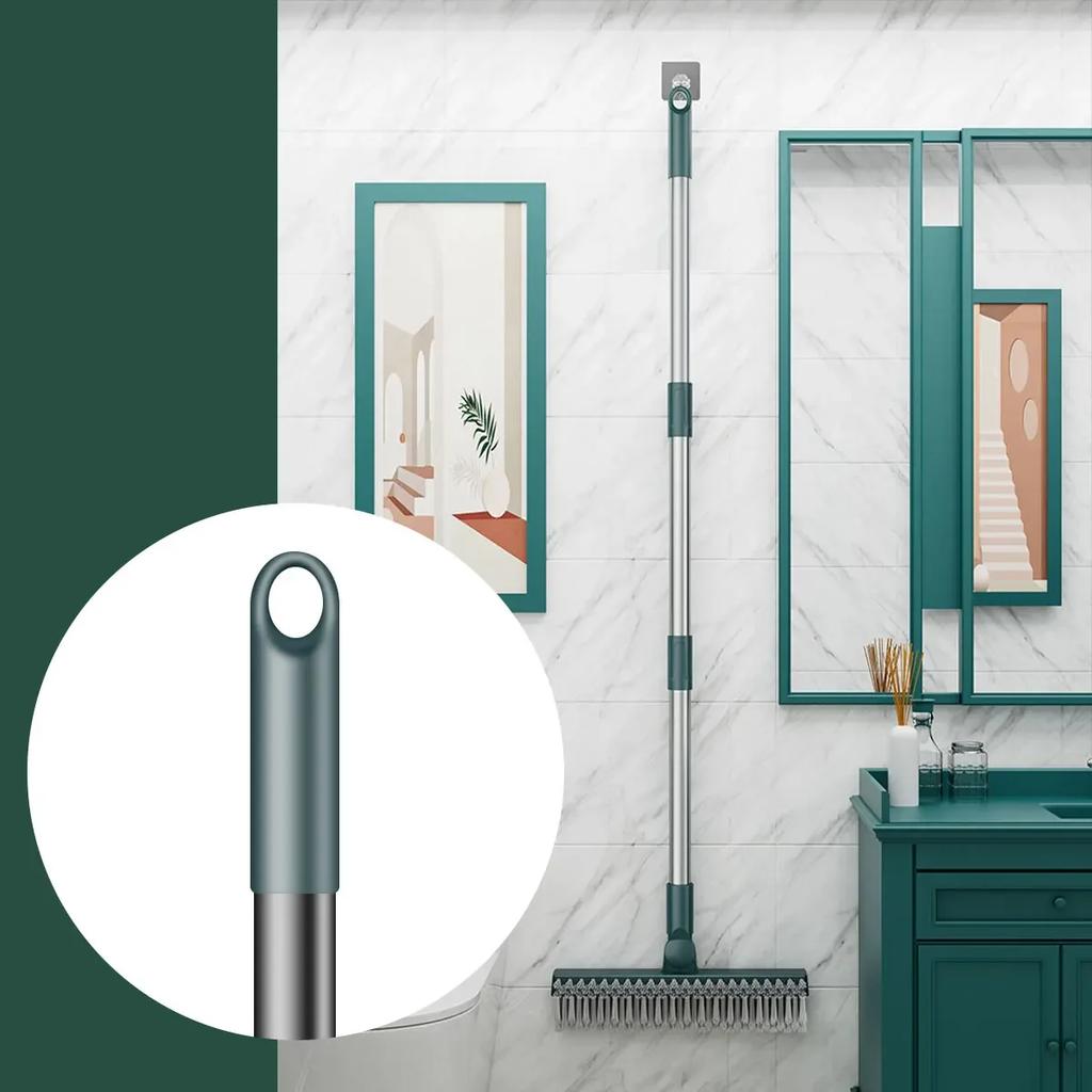 Floor Scrub Brush with 44 Inch Adjustable Long Handle 3 In 1 Multifunctional Scrape and Brush 45° Rotating Stiff Bristles NEW