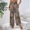 European and American Women's Clothing Summer New Fashionable Versatile Printed Elastic Waist Wide-leg Pants