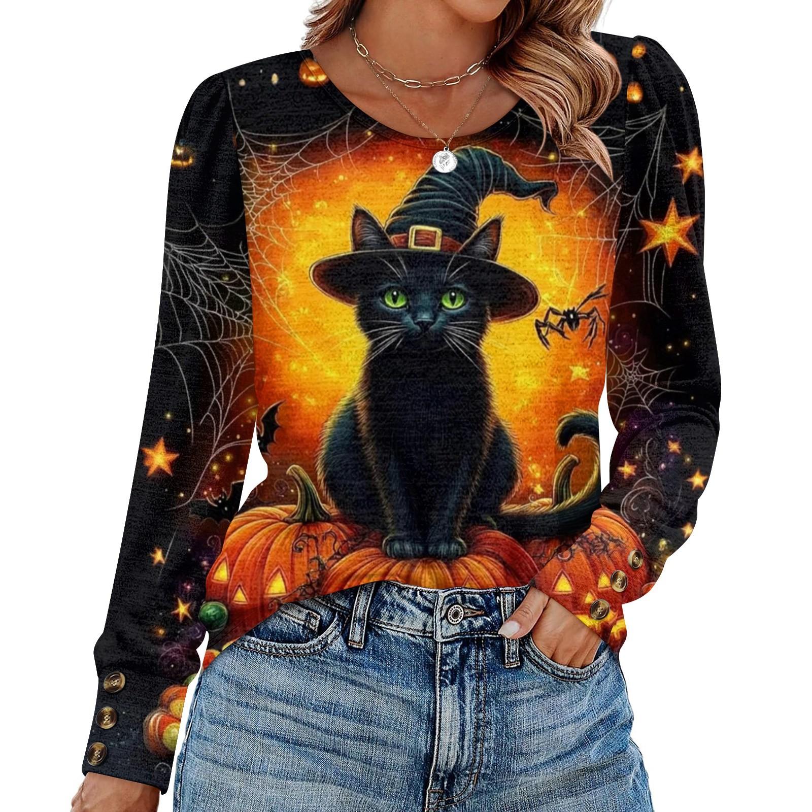

Women s Halloween Print Fashionable Long-sleeved Top M золотой