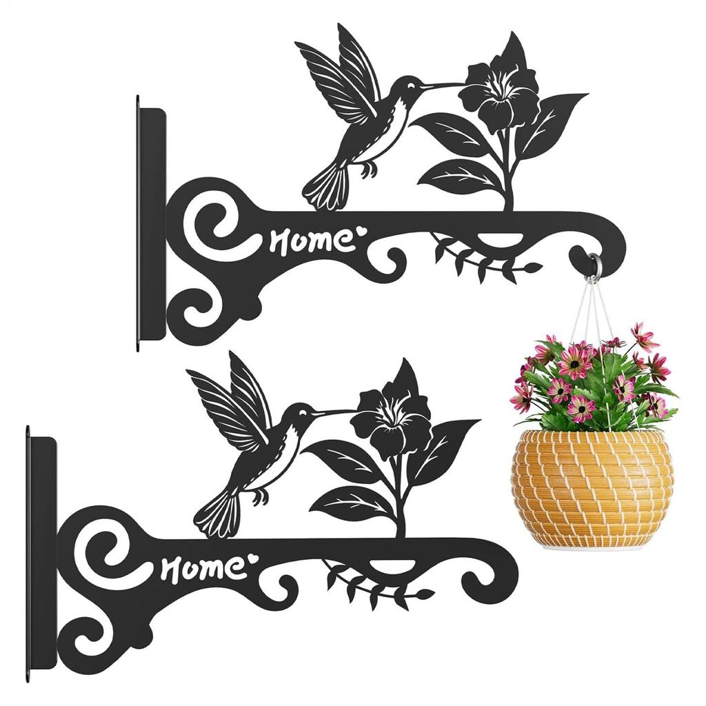 Outdoor Plant Hanger 2 Pieces Flower Basket Hangers 10 Inch Metal Rack Wall Mounted With Bird Flower Design For Patio Lantern