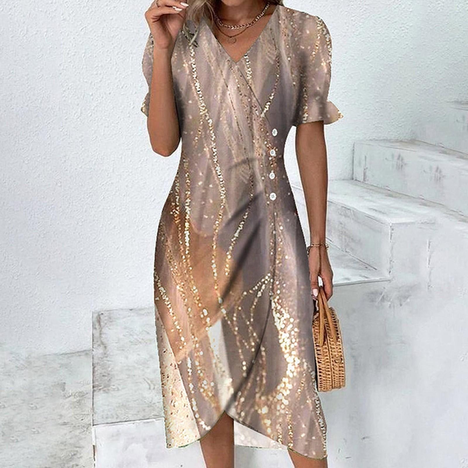 Женское летнее повседневное платье с v-образным вырезом и трапециевидным вырезом в стиле — фото 6