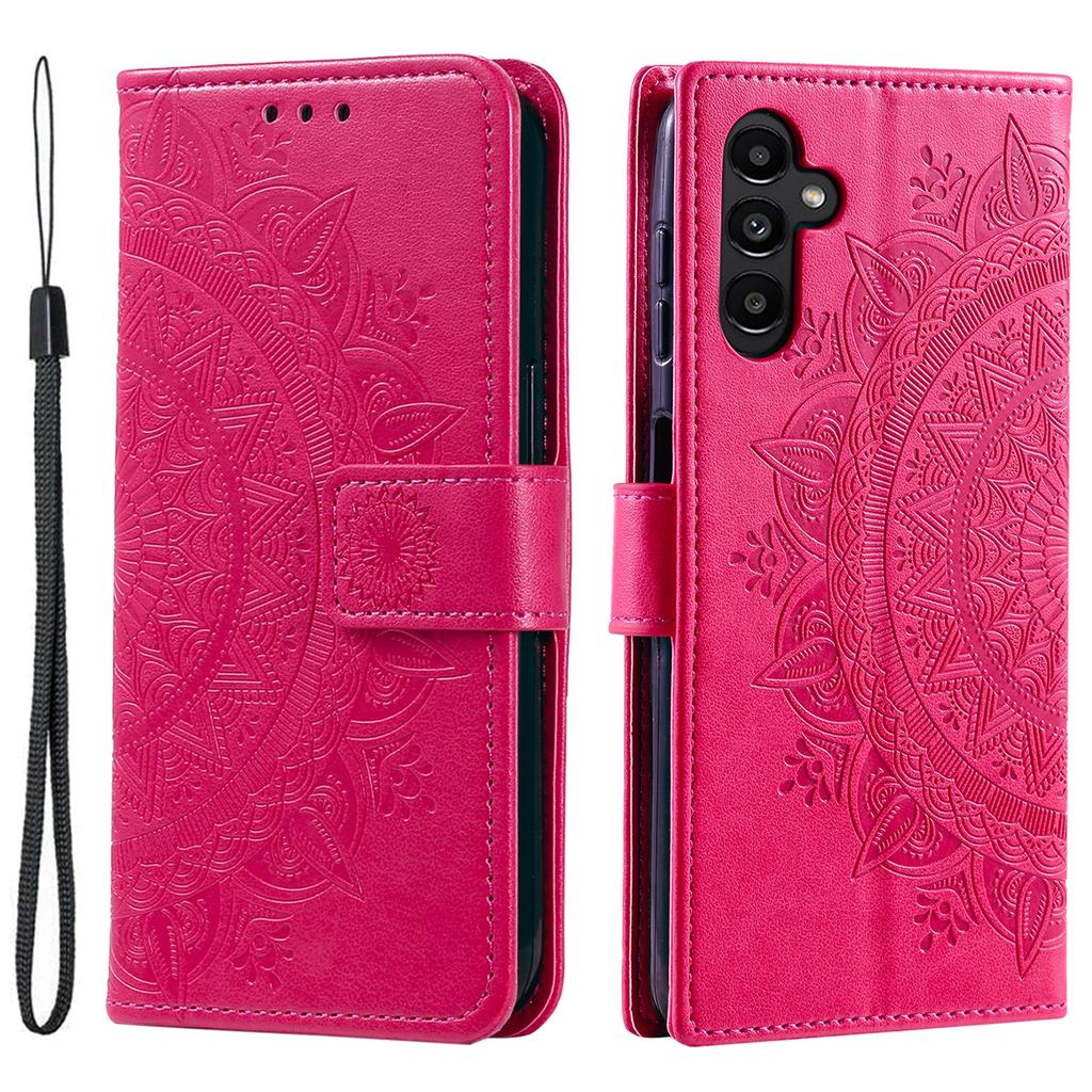 For Samsung Galaxy A17 Stand Case Imprinted Totem PU Leather Wallet Phone Cover with Wrist Strap