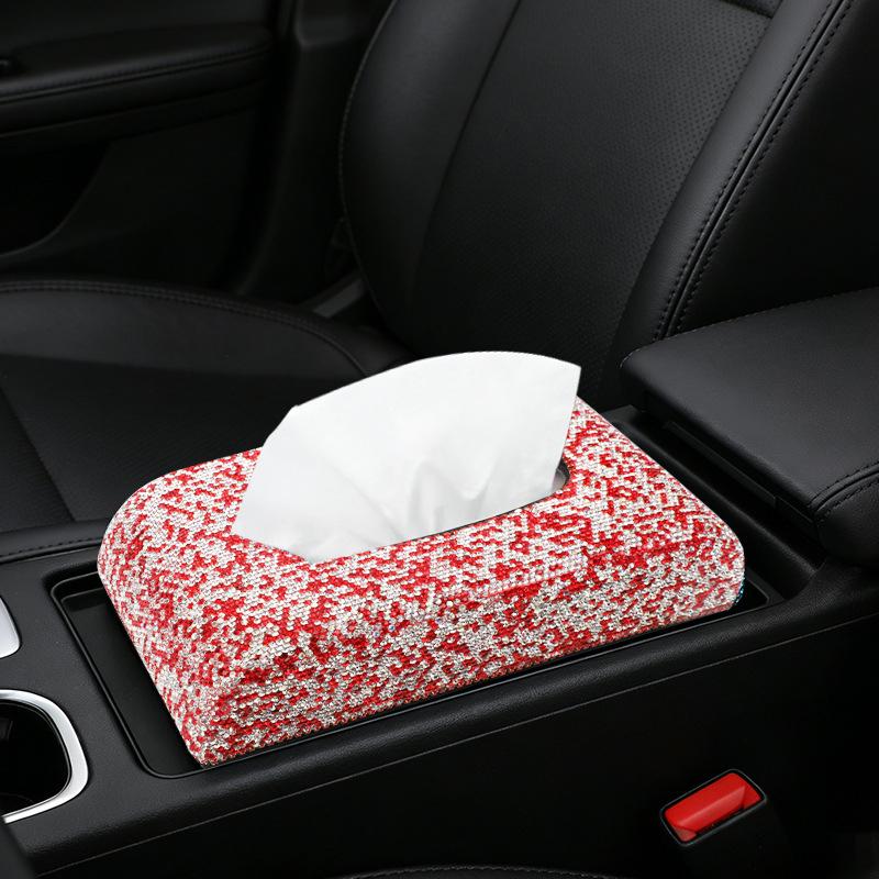 Car Tissue Box Diamond Bling Women's Interior Accessories Auto Napkin Holder Portable Space Saving Tissue Dispenser Interior