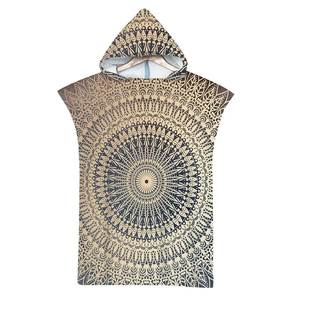 Geometric Beach Towel Soft Microfiber Quick Dry Large Bath Towels Hooded Cloak Wetsuit Adult Kid Poncho Bathrobe For Swim Surf