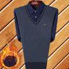 Men's Autumn/Winter Knit Sweater with Fake Two-Piece Shirt Collar - Plus Velvet, Middle-Aged & Young Styles.