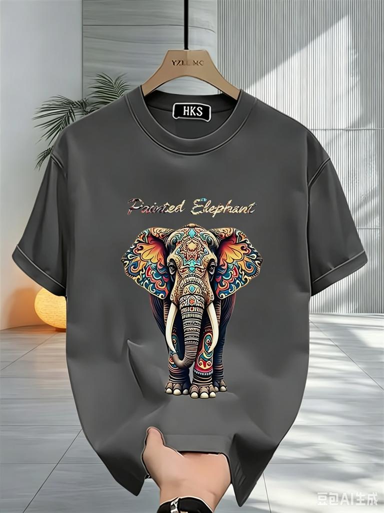 Unisexs Summer Bohemian Style Elephant Pattern Tshirt with Tribal Art Print  Cotton LooseFitting Breathable Short Sleeve