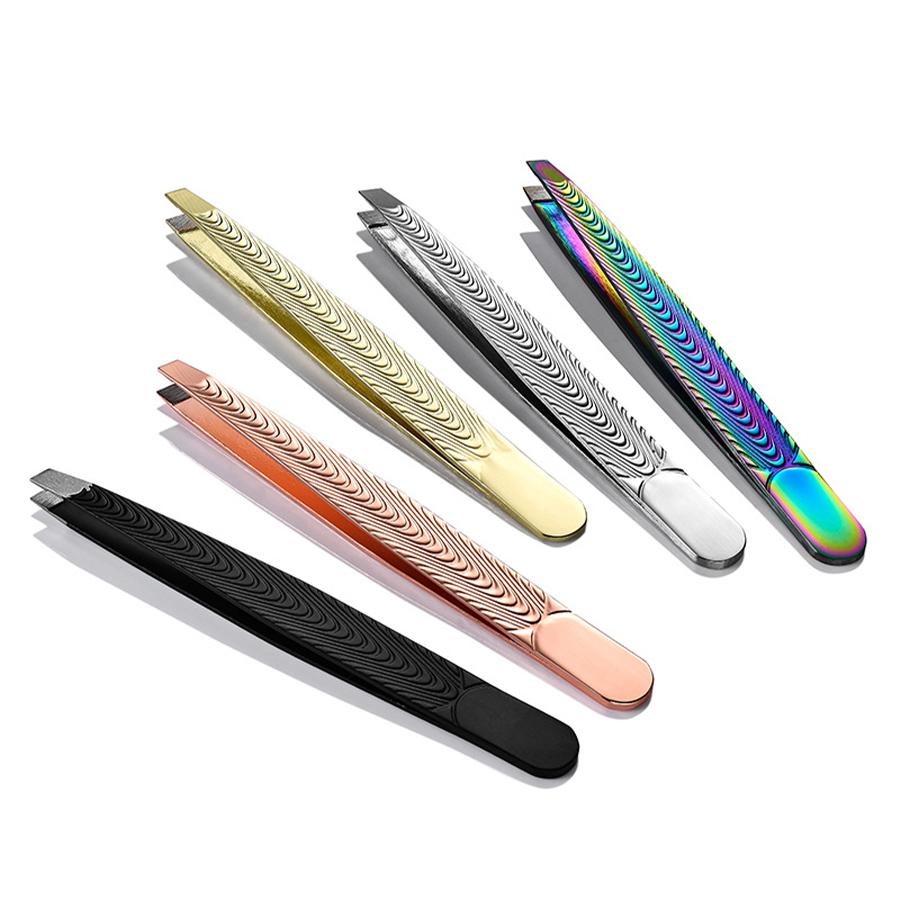 Eyebrow Tweezers Stainless Steel Precision Slant Tweezers Facial Hair Removal Beauty Tools Eyebrow Clips Hairs Puller Rainbow