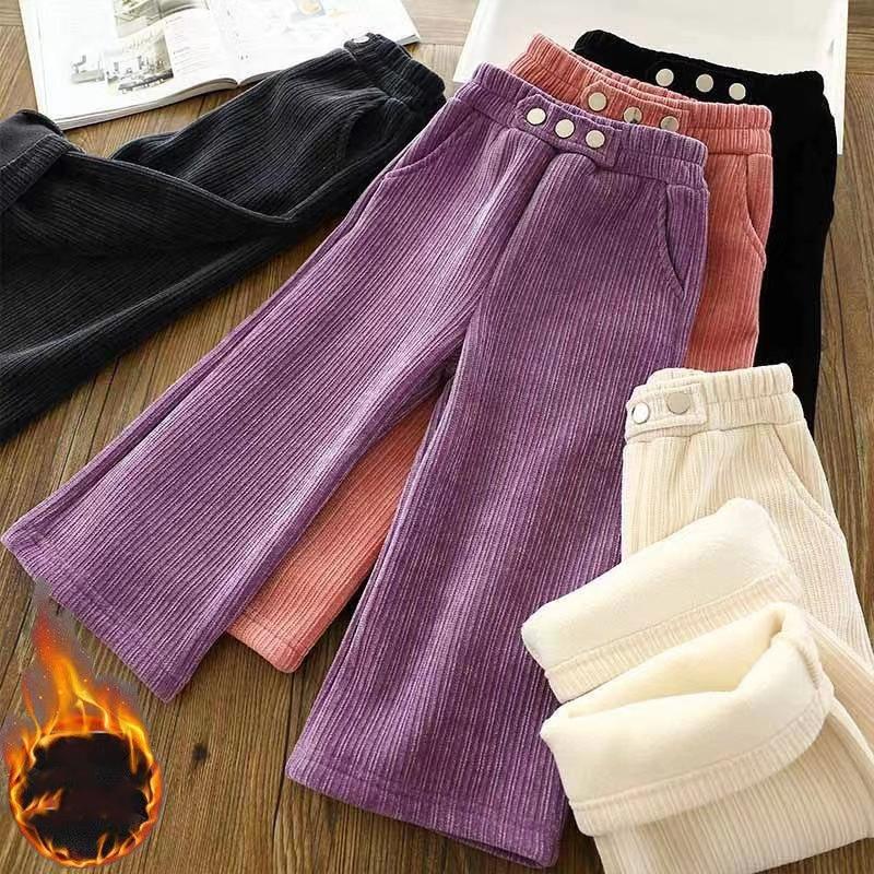Girls Thick Warm Pants Winter Autumn Big Kids Velvet Wide Leg Trousers Children Casual Long Pants