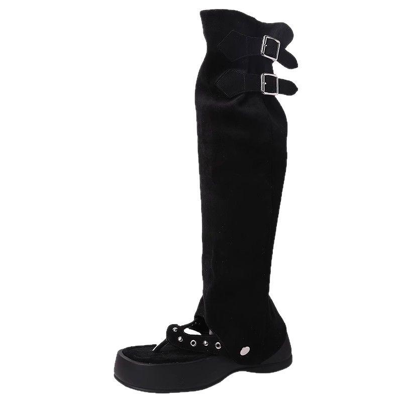 Retro Two-piece Pants Tube Boots Summer New Breathable Thick-soled Flip-flops Versatile Hollow Fashion Boots Super High-heeled Sandals