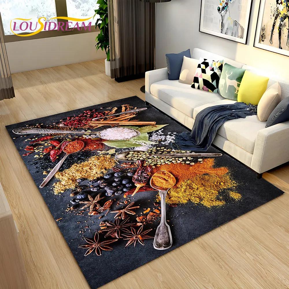 Vegetable Grains Spice Fruit Seasoning Area Rug,Carpet Rug for Living Room Bedroom Sofa Doormat Kitchen Decor,Non-slip Floor Mat