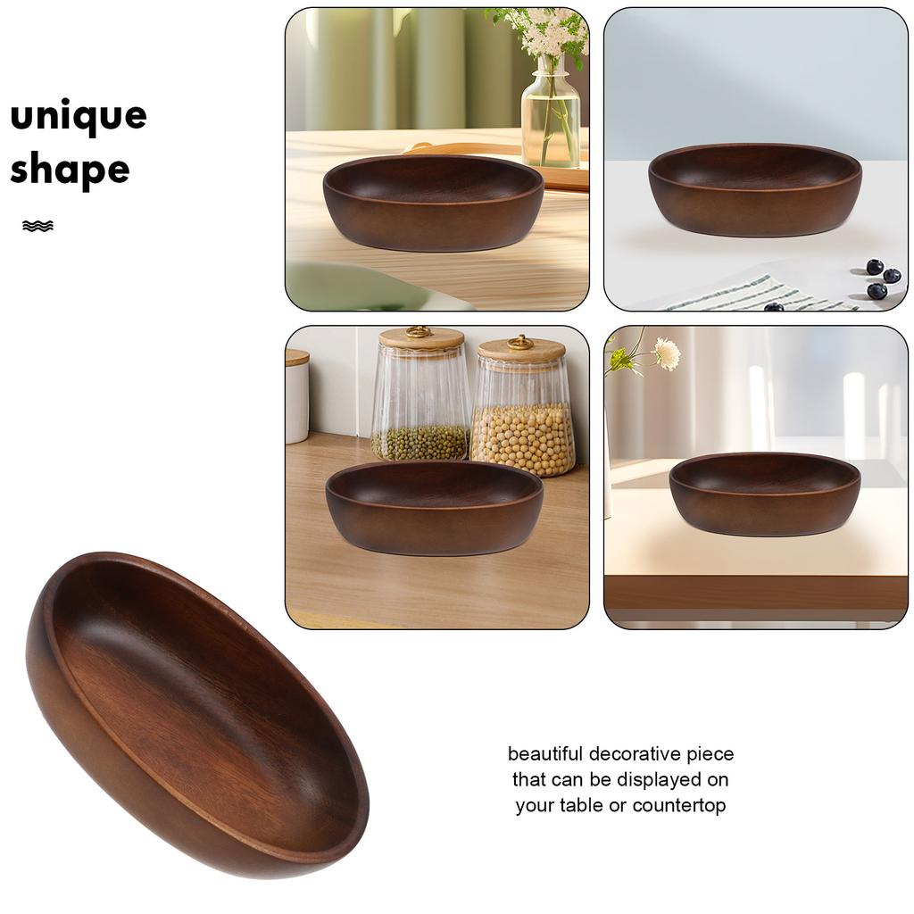 Large Walnut Wood Ship Shaped Bowl Dark Brown Vintage Fruit Salad Serving Bowl for Kitchen Counter Use