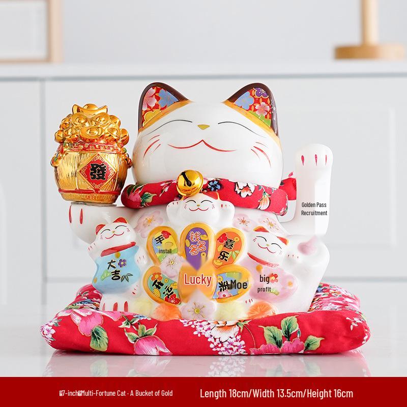 Electric Waving Lucky Cat Ceramic Ornament for Home, Living Room, Shop, or Cashier Desk.