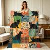 All Season Flannel Fleece Blanket with Vintage Patchwork Black Cat Floral Print Soft Warm Lightweight Cozy Throw Blanket for Couch Sofa Chair Bed Offi