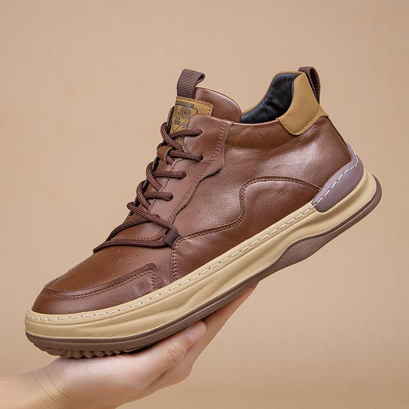The first layer of cowhide high-top board shoes, new autumn cotton shoes, men's European station velvet men's shoes, platform sports and leisure shoes
