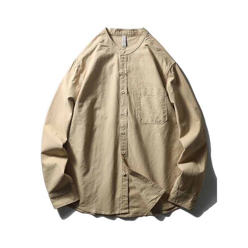 Japanisches Retro reines Baumwoll-Stehkragenhemd Herren Langarm Frühling und Herbst Jacke Export Herren Freizeit Ganzbaumwollhemd