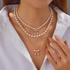 Fashionable and Cute Bow Pendant Necklace, Elegant Faux Pearl Chain, Multi-layered Layered Necklace, Casual and Versatile for Women's Daily Wear