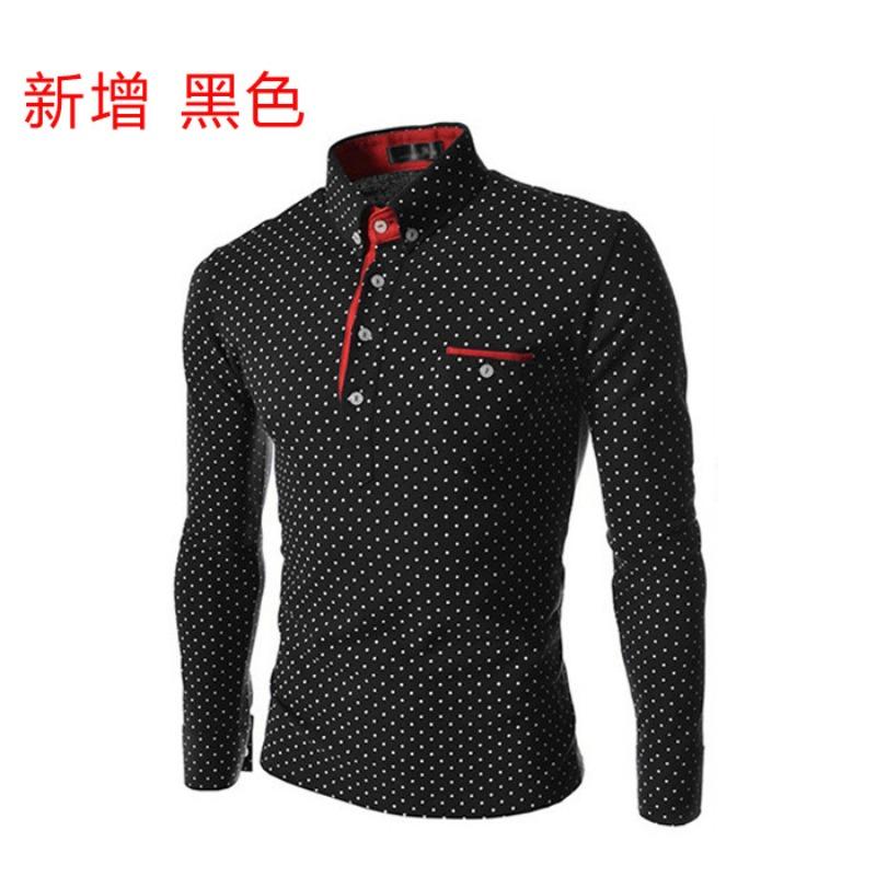 

Men s Black White Dot Henley Shirt Slim Fit Long Sleeve Casual Top M чёрный