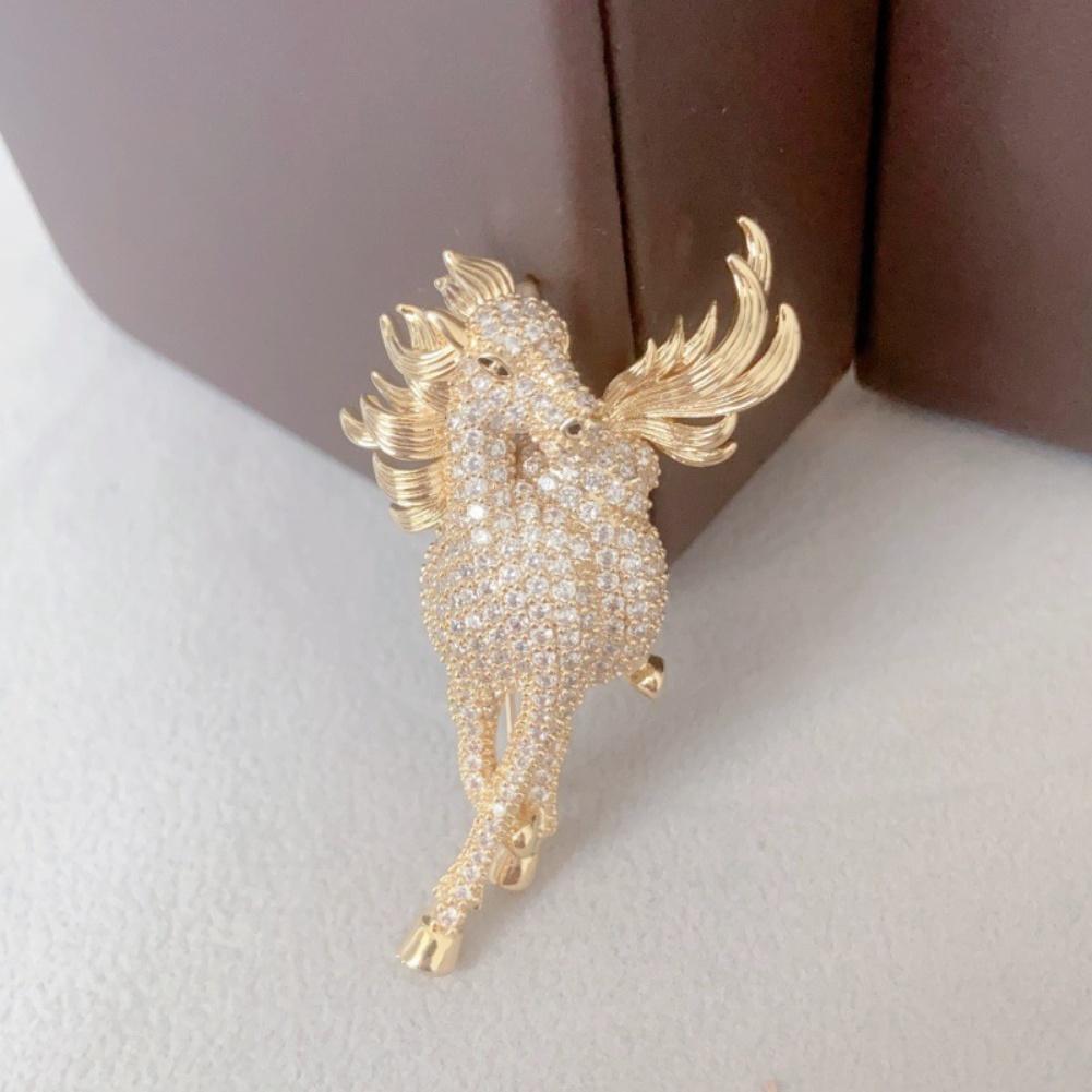 Horse Jewelry Gold Diamond Steed Brooch Full Diamond Design Horse Motif Layering Accessory For Formal Occasions