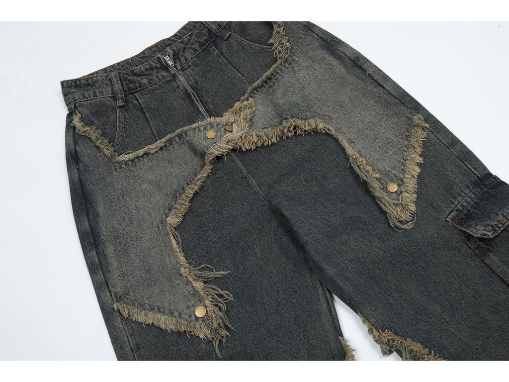 Unisex Retro Loose-Fit Raw Edge Wide-Leg Jeans for Autumn