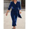 QICED Women's Fashion Summer Spring Solid Color Print V-Neck Long Sleeve Casual Dresses