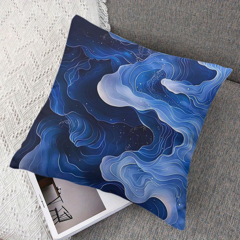 Blue Wave square Jacquard Pillow Cover for Sofa Office Waist Cushion Cover Home Decorative Pillowcase